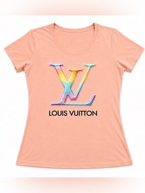 Peach Short-Sleeve Tee with Rainbow Logo
